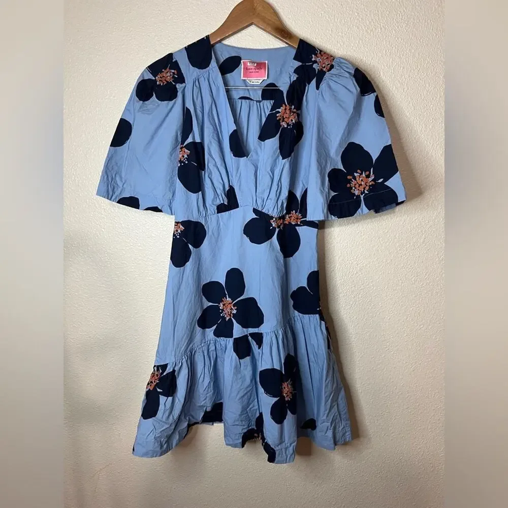 Kate Spade Blue Grand Flora Floral Flounce Mini Dress 0